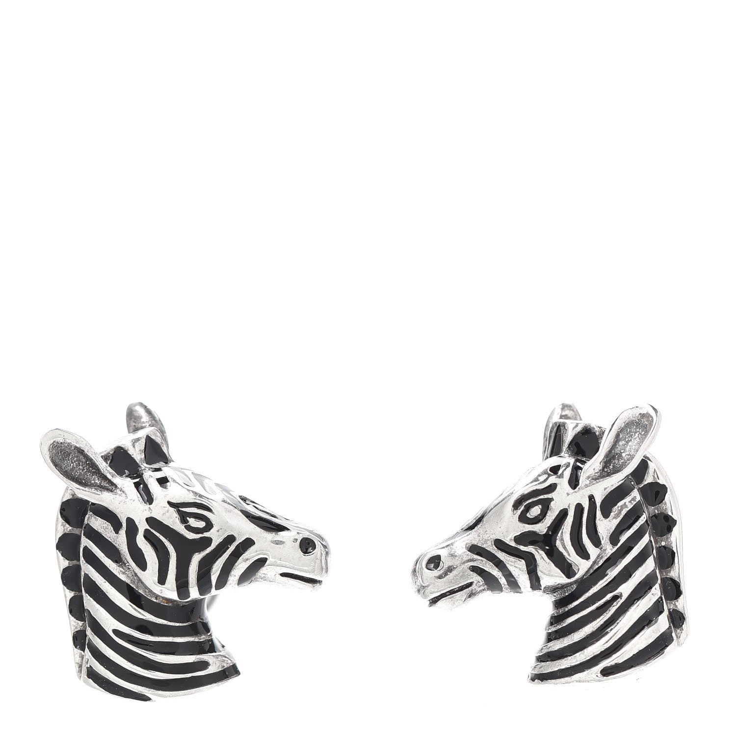 Tiffany Sterling Silver Enamel Zebra Cufflinks Black 1 of 4