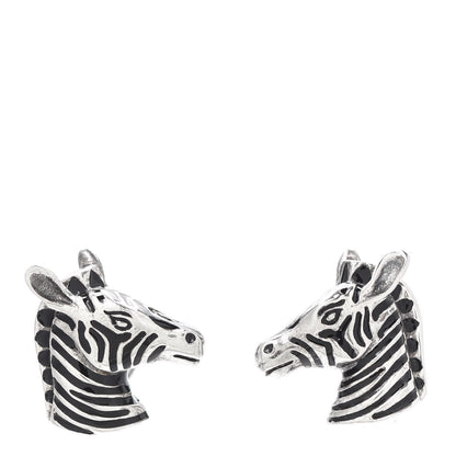 Tiffany Sterling Silver Enamel Zebra Cufflinks Black 1 of 4
