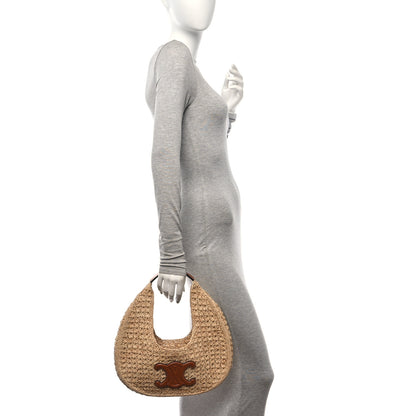 Celine Raffia Calfskin Triomphe Panier Hobo Bag Natural Tan 2 of 10