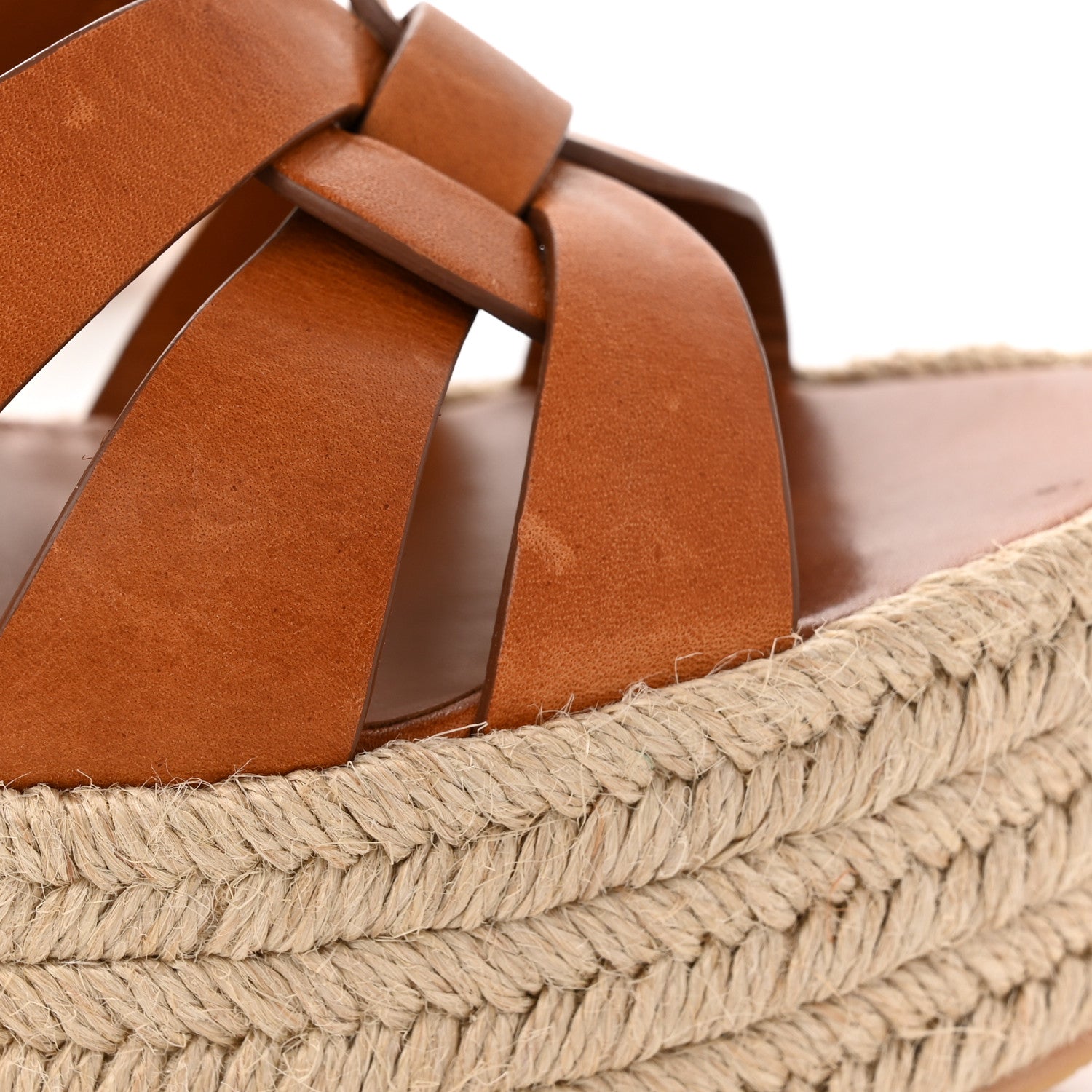 Saint Laurent Calfskin 85 Platform Espadrille Wedge Sandals 38 Brown 7 of 13