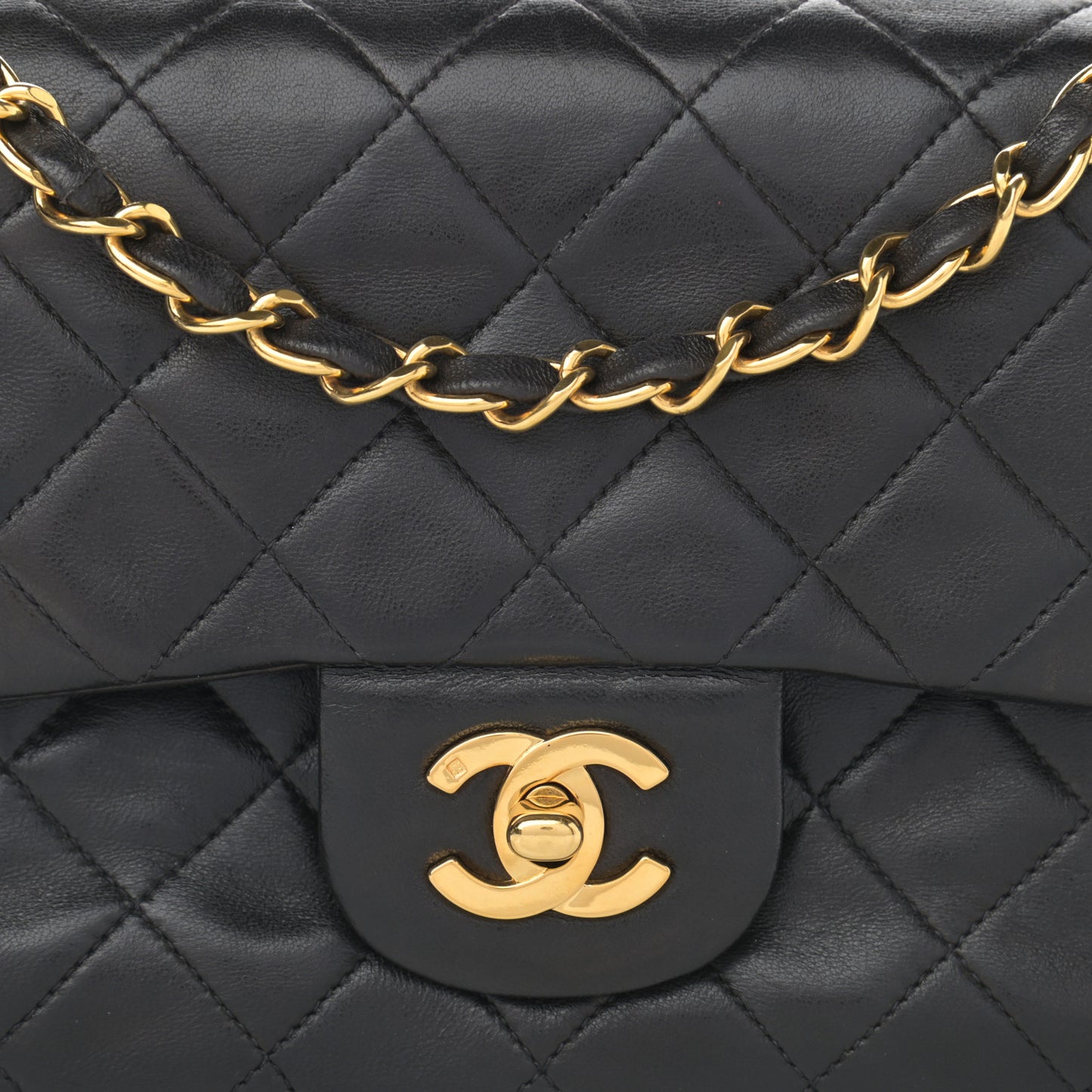 Lambskin Quilted Small Double Flap Black