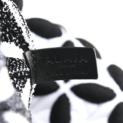 Alaia Knit Calfskin Maille Marco Petale Cabas Tote Black White 7 of 9