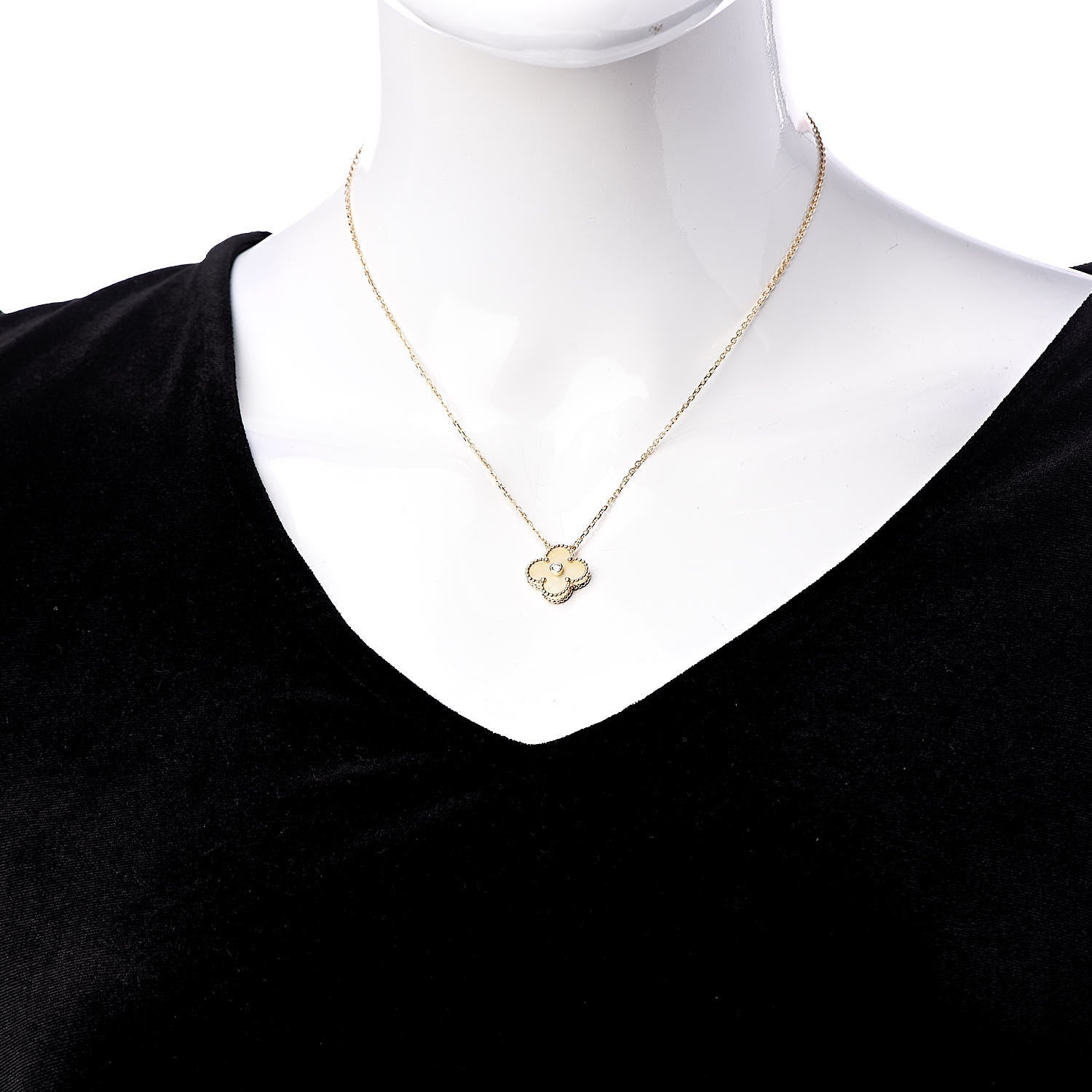 Van Cleef & Arpels 18K Yellow Gold Diamond Yellow Mother of Pearl Vintage Alhambra Pendant Necklace 2 of 8