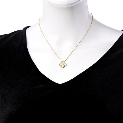 Van Cleef & Arpels 18K Yellow Gold Diamond Yellow Mother of Pearl Vintage Alhambra Pendant Necklace 2 of 8