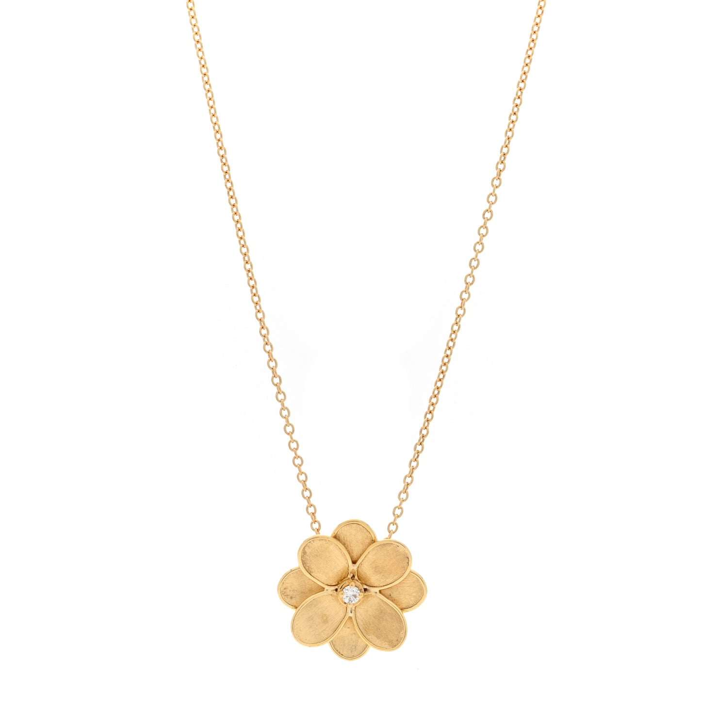 18K Yellow Gold Diamond Petali Flower Pendant Necklace
