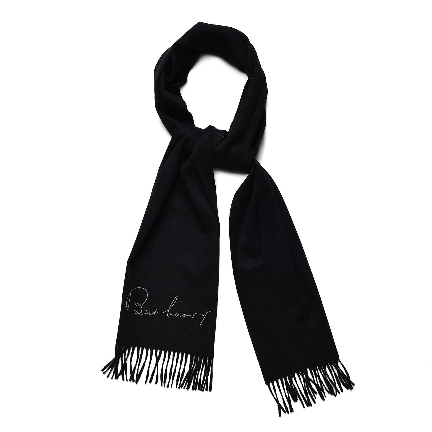 Burberry Cashmere Script Fringe Scarf Black 1 of 5