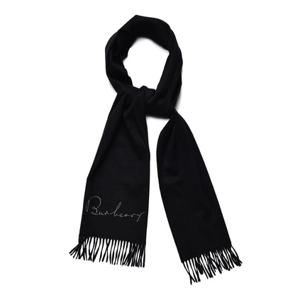 Burberry Cashmere Script Fringe Scarf Black 1 of 5