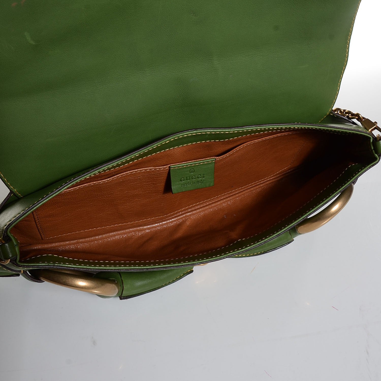 Gucci Calfskin Horsebit Chain Clutch Green 5 of 7