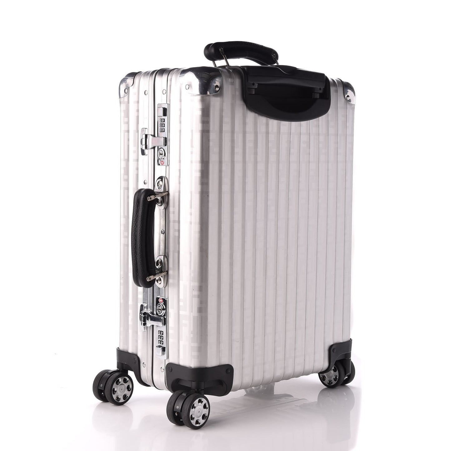 X RIMOWA Aluminum FF Print Roll Away Carry On Luggage Silver