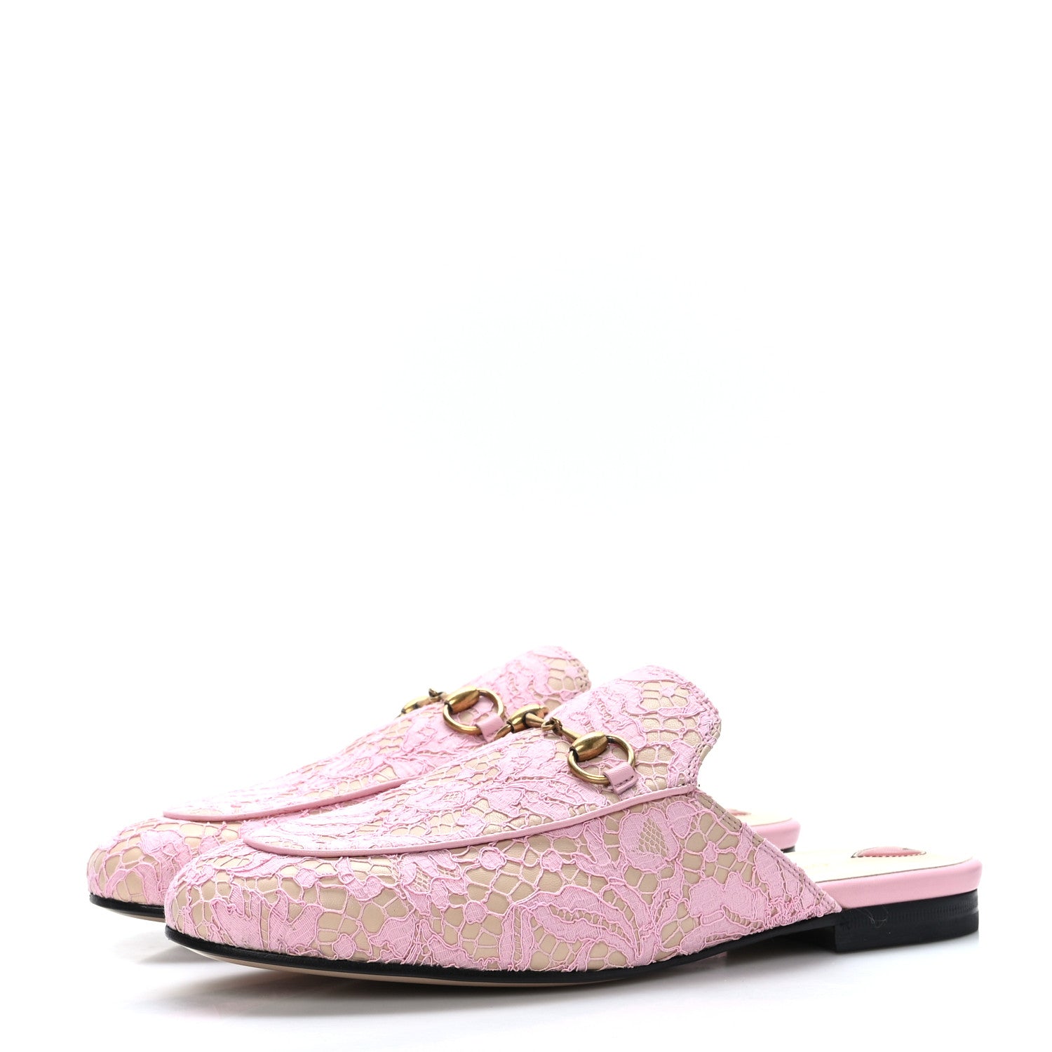 Gucci Lace Malaga Kid Womens Princetown Slippers 37.5 Sugar Pink Skin Rose 3 of 8