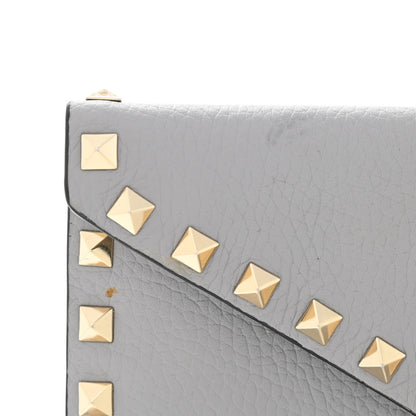 Valentino Garavani Pebbled Calfskin Large Rockstud Envelope Clutch Pastel Grey 7 of 7