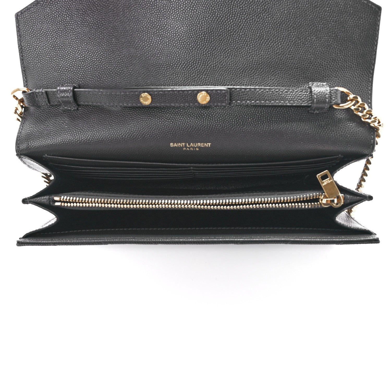Saint Laurent Grain De Poudre Matelasse Chevron Monogram Chain Wallet Oyster Grey 5 of 11