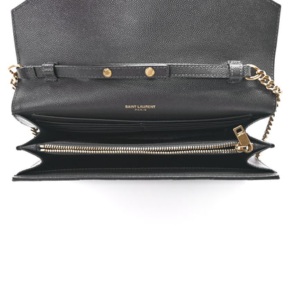 Saint Laurent Grain De Poudre Matelasse Chevron Monogram Chain Wallet Oyster Grey 5 of 11