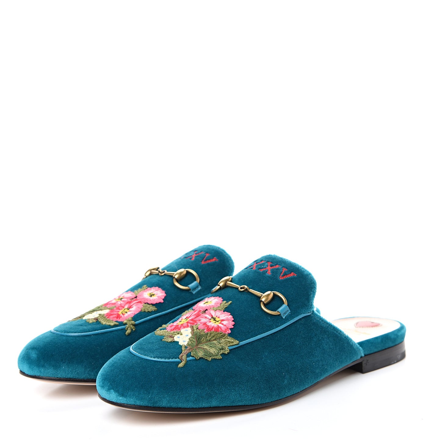 Velvet Floral Embroidered Womens Princetown Slippers 40 Pavone