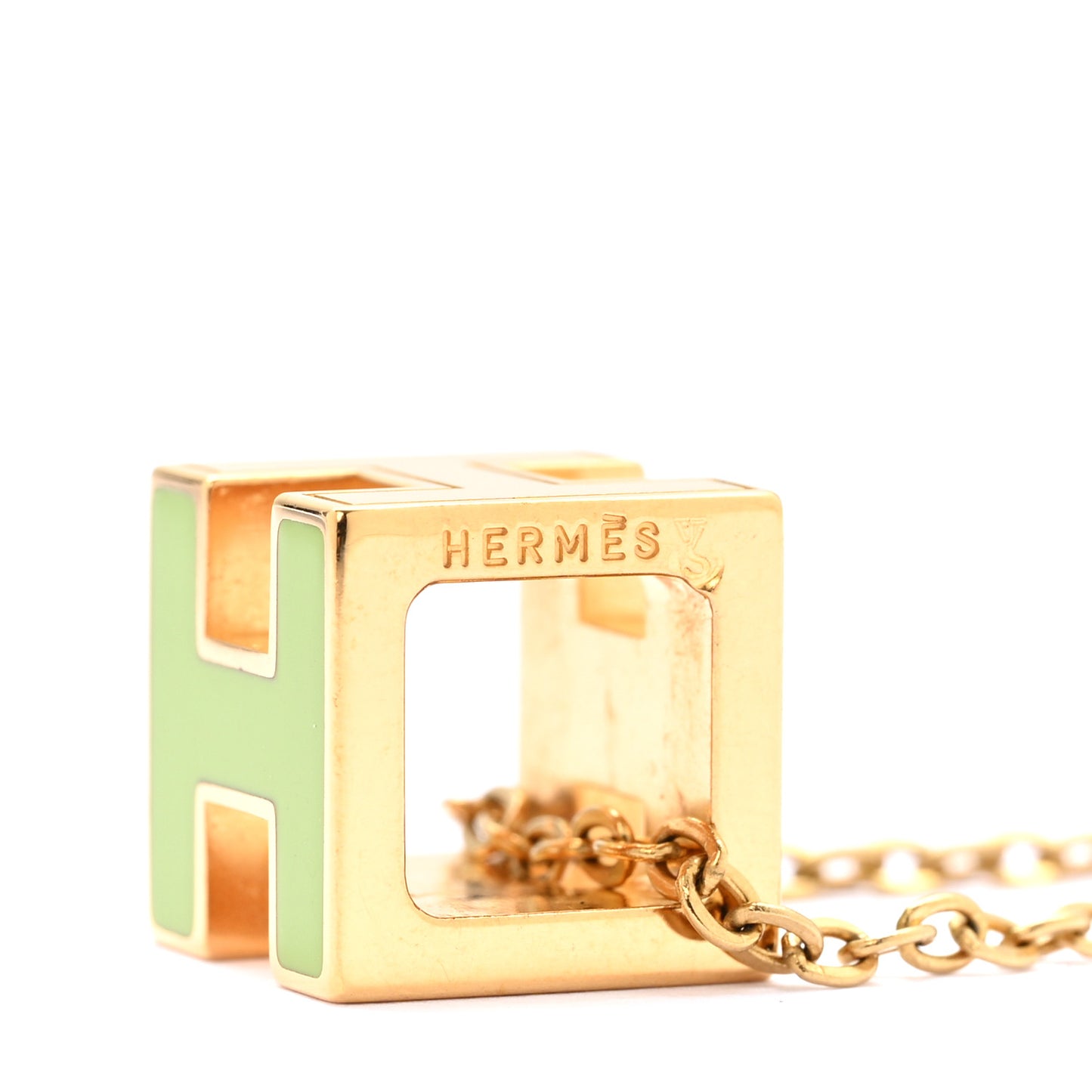 Gold Lacquered Cage d'H Necklace Vert Anis