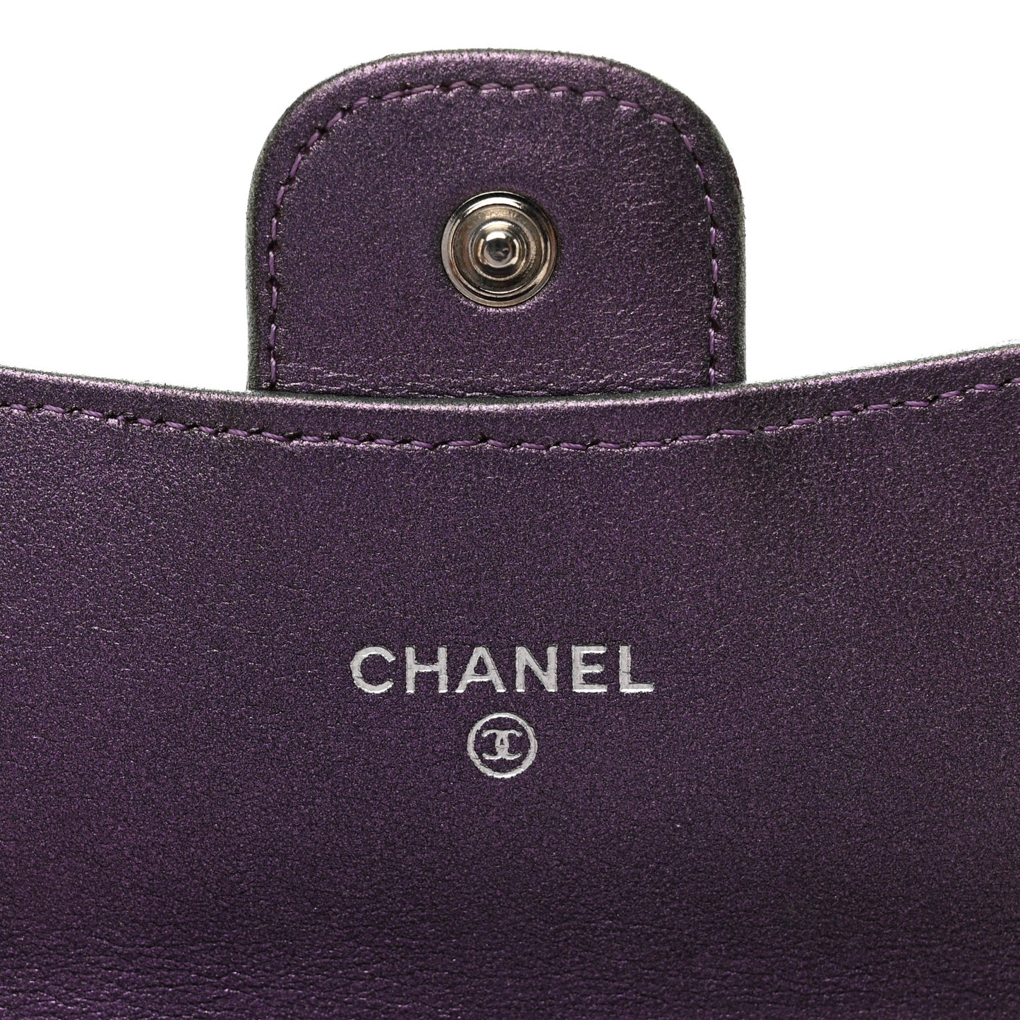 Iridescent Lambskin Quilted Large Gusset Flap Wallet Purple