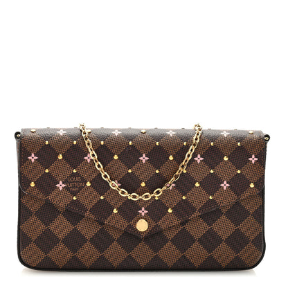 Louis Vuitton Damier Ebene Studded Pochette Felicie Chain Wallet 1 of 10
