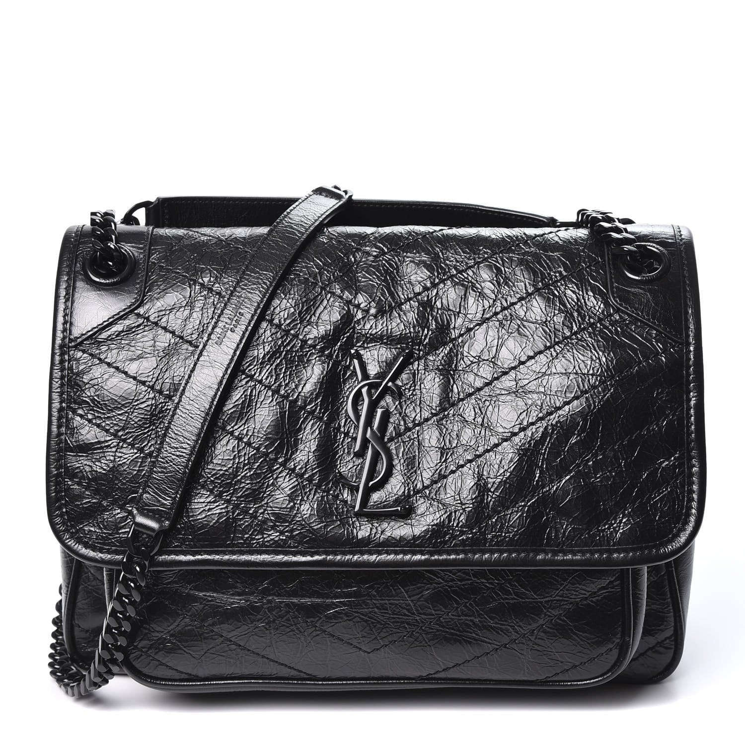 Saint Laurent Crinkled Calfskin Matelasse Monogram Medium Niki Chain Satchel Black 1 of 10