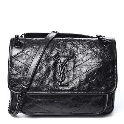 Saint Laurent Crinkled Calfskin Matelasse Monogram Medium Niki Chain Satchel Black 1 of 10