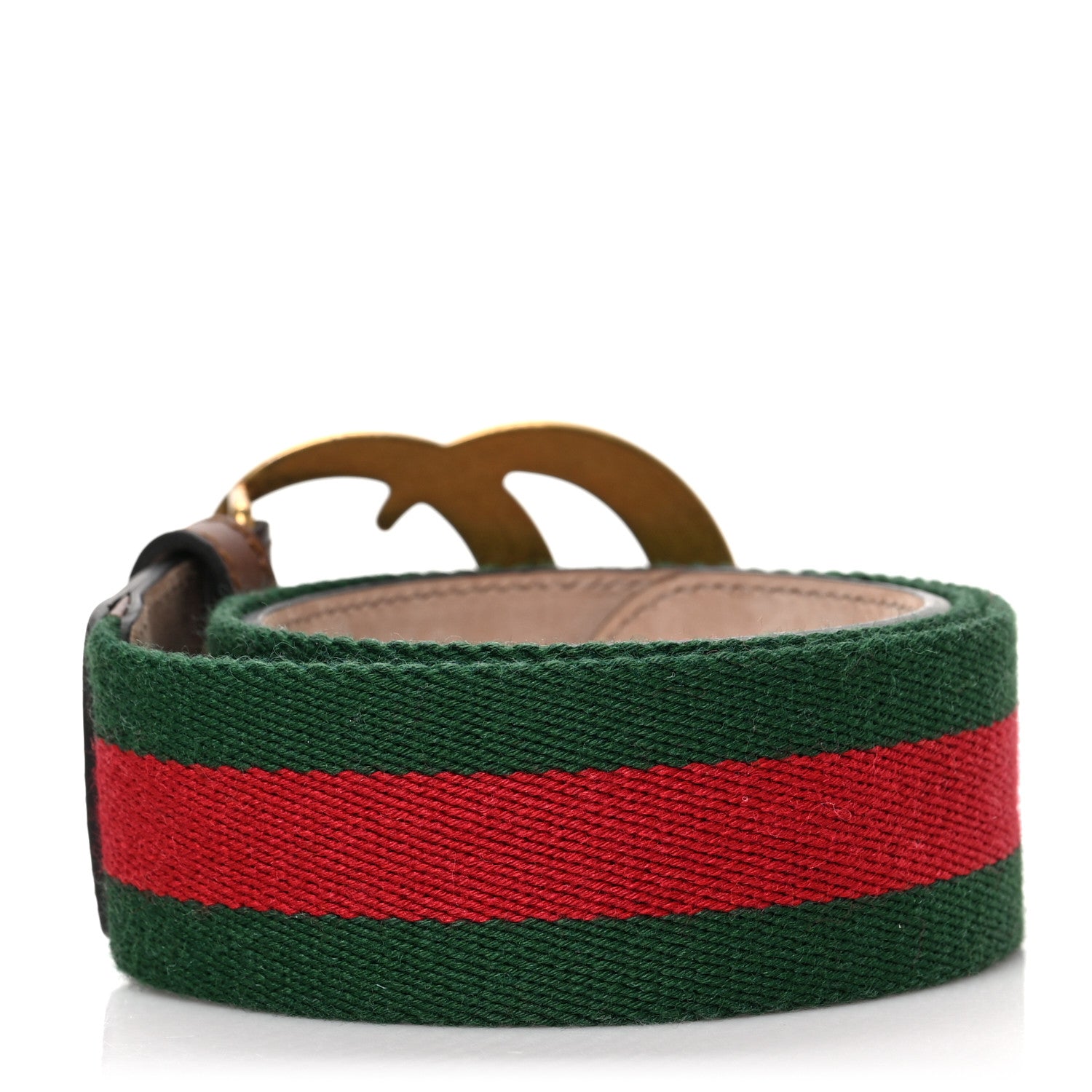 Gucci Nylon Calfskin Double G Web 40mm Belt 70 28 Green Red Cuir 2 of 4