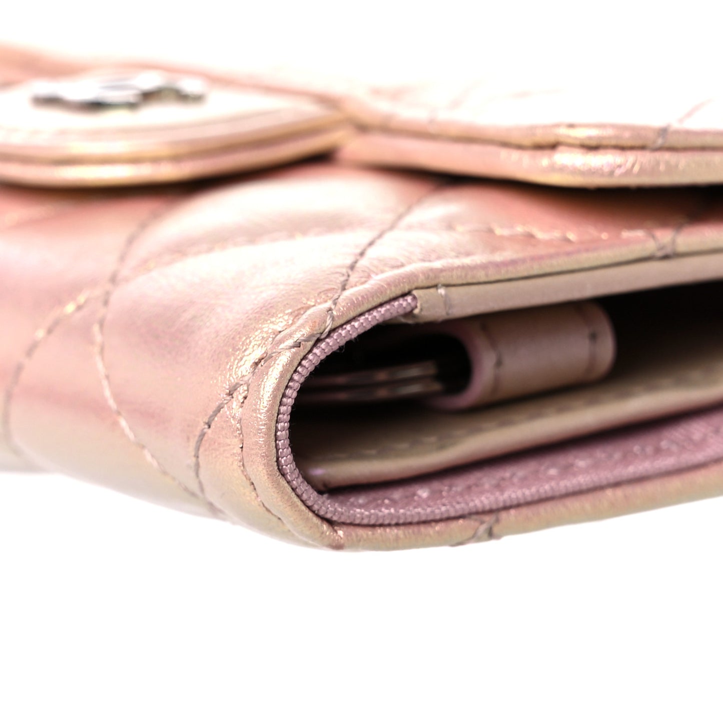 Iridescent Calfskin Quilted Classic 4 Key Holder Wallet Pink