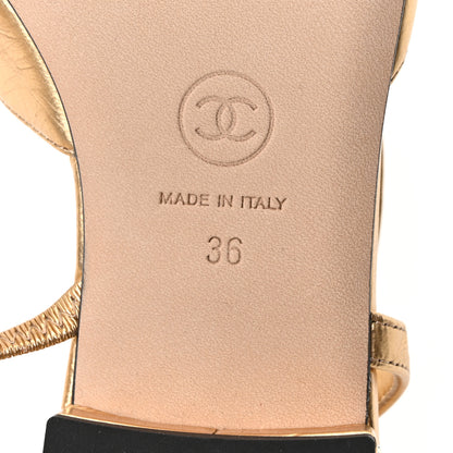 Chanel Goatskin Grosgrain Cap Toe CC Slingback Sandals 36 Dark Gold Black 7 of 10
