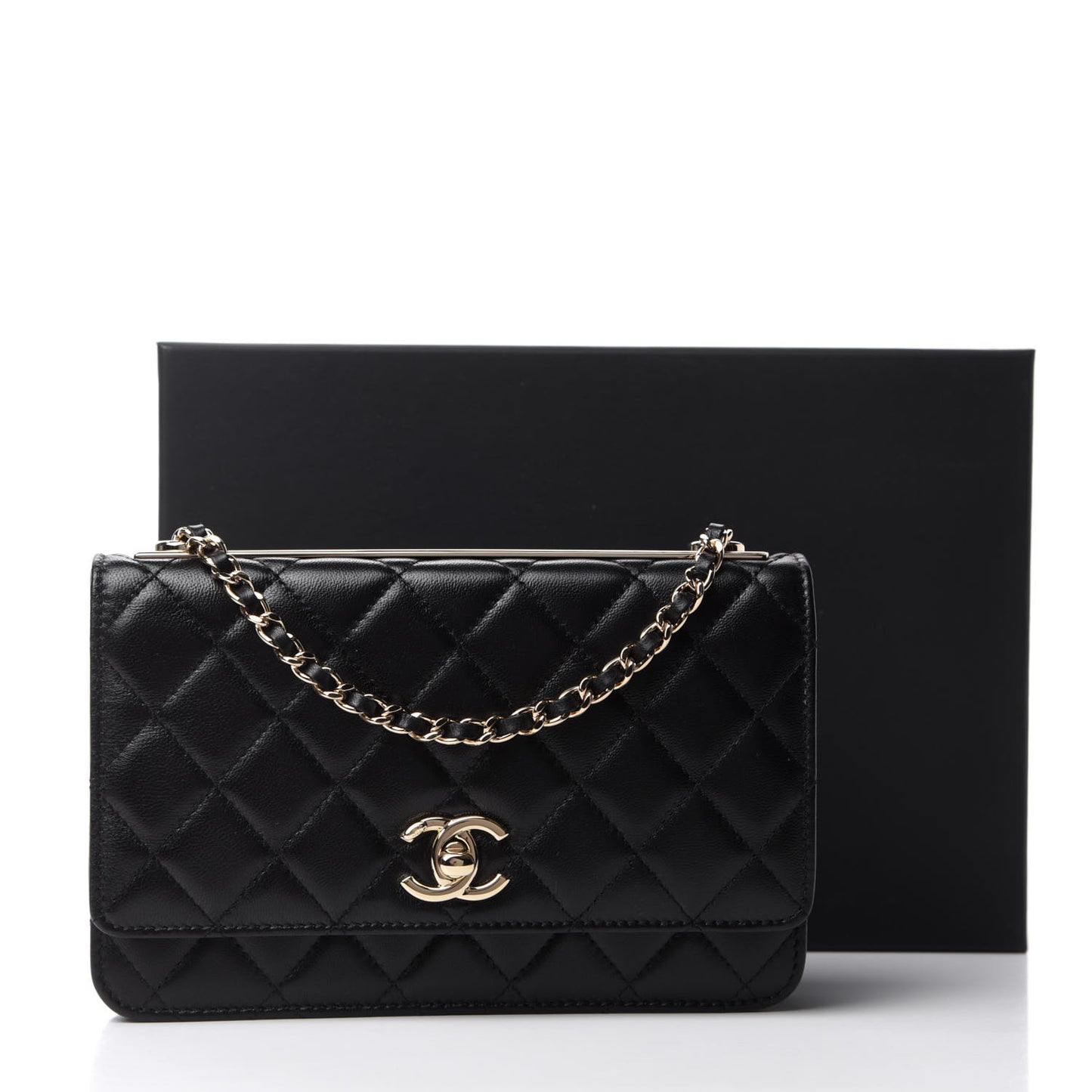Lambskin Quilted Trendy CC Wallet On Chain WOC Black
