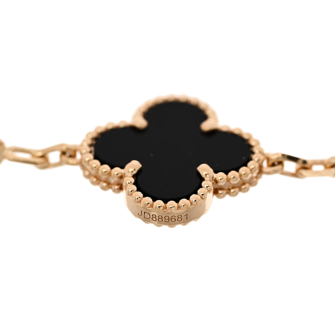 18K Yellow Gold Black Onyx 5 Motifs Vintage Alhambra Bracelet