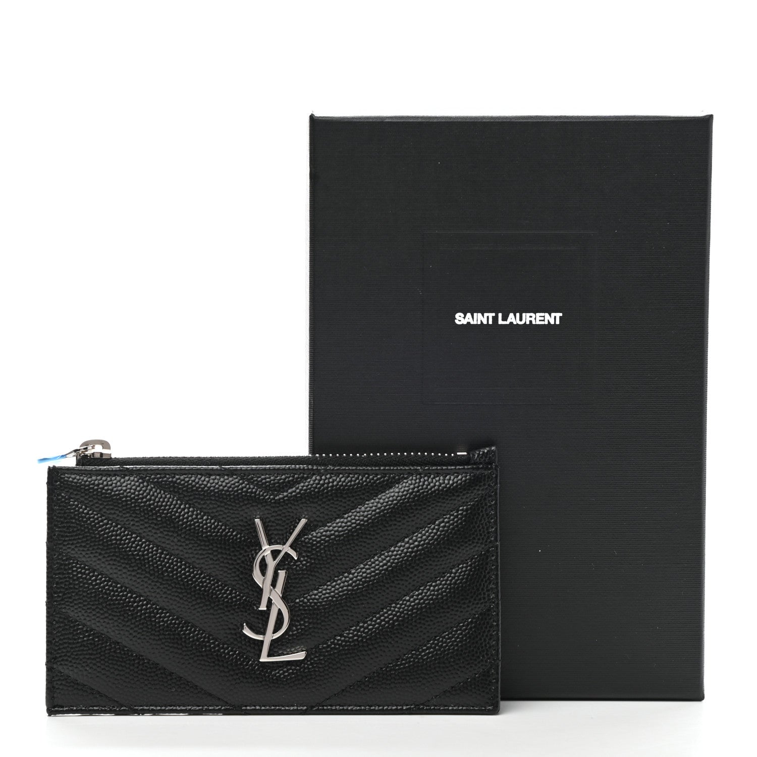 Saint Laurent Monogram Grain de Poudre 5 Fragments Zip Pouch Card Holder Black 8 of 8