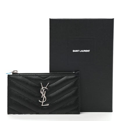 Saint Laurent Monogram Grain de Poudre 5 Fragments Zip Pouch Card Holder Black 8 of 8