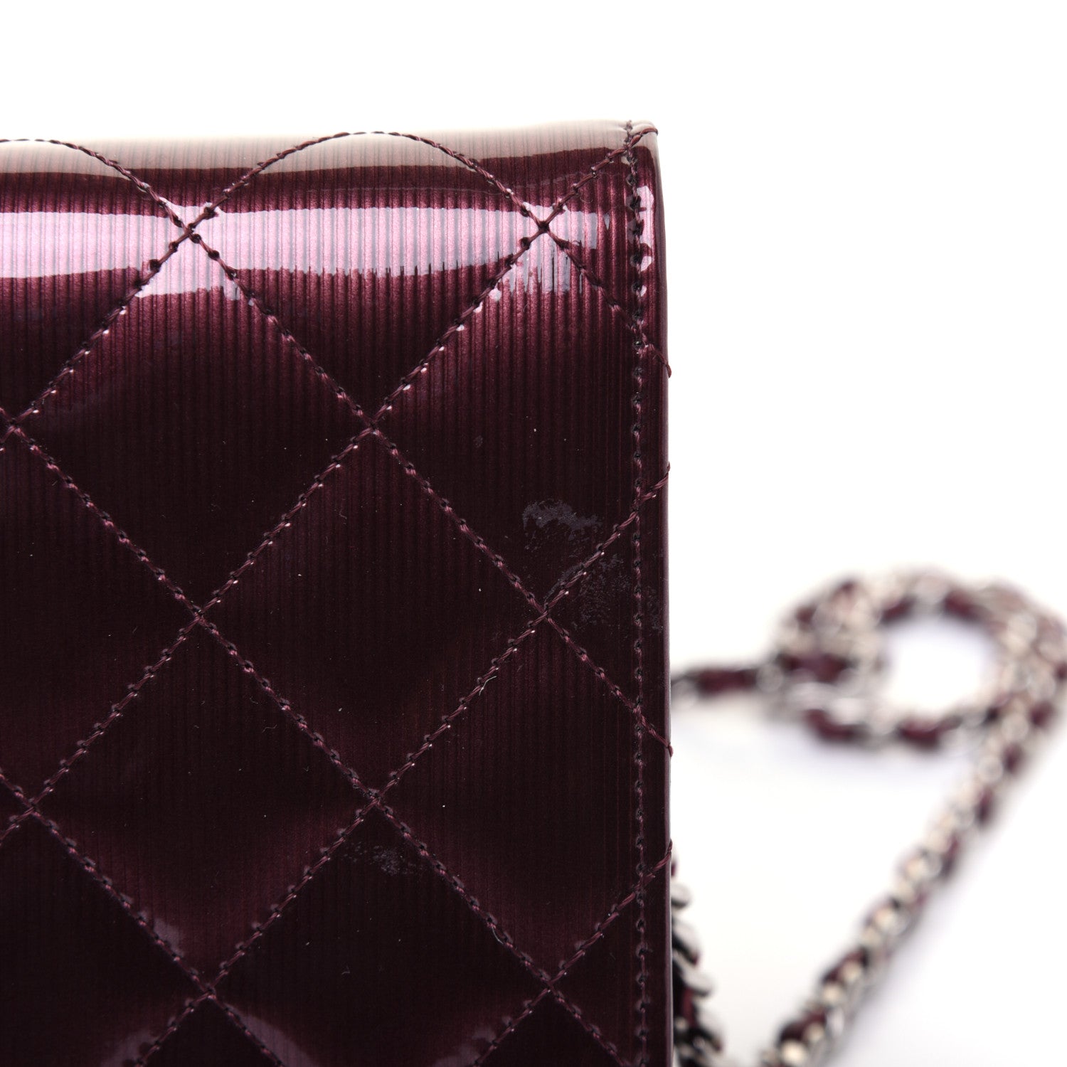 Chanel Striated Patent Quilted Wallet on Chain WOC Bordeaux 12 of 15