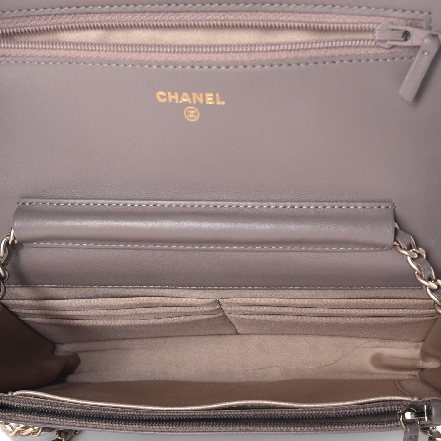 Chanel Lambskin Camellia Embossed Wallet On Chain WOC Beige 5 of 9