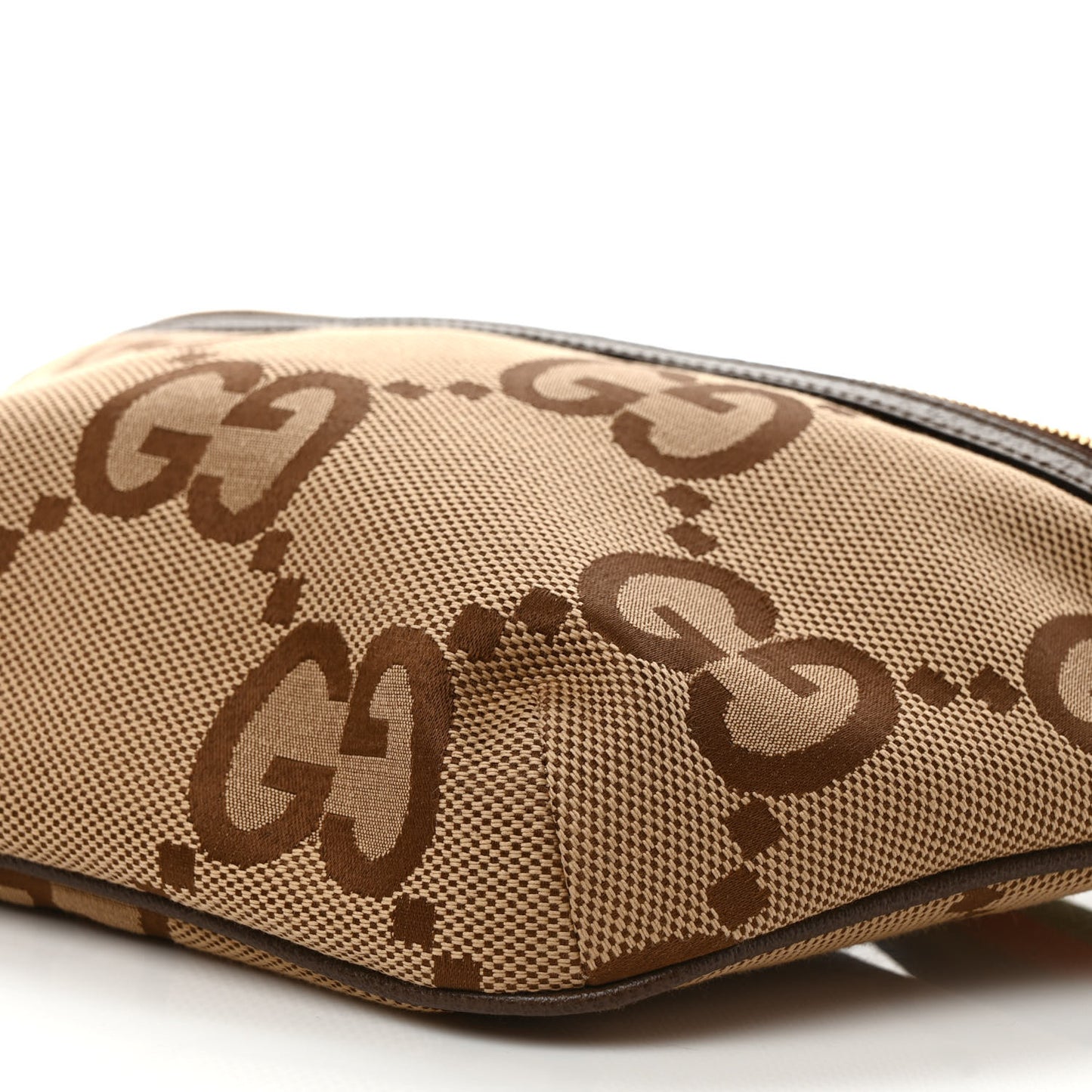 Monogram Jumbo GG Textured Dollar Calfskin Web Belt Bag Camel Ebony New Acero
