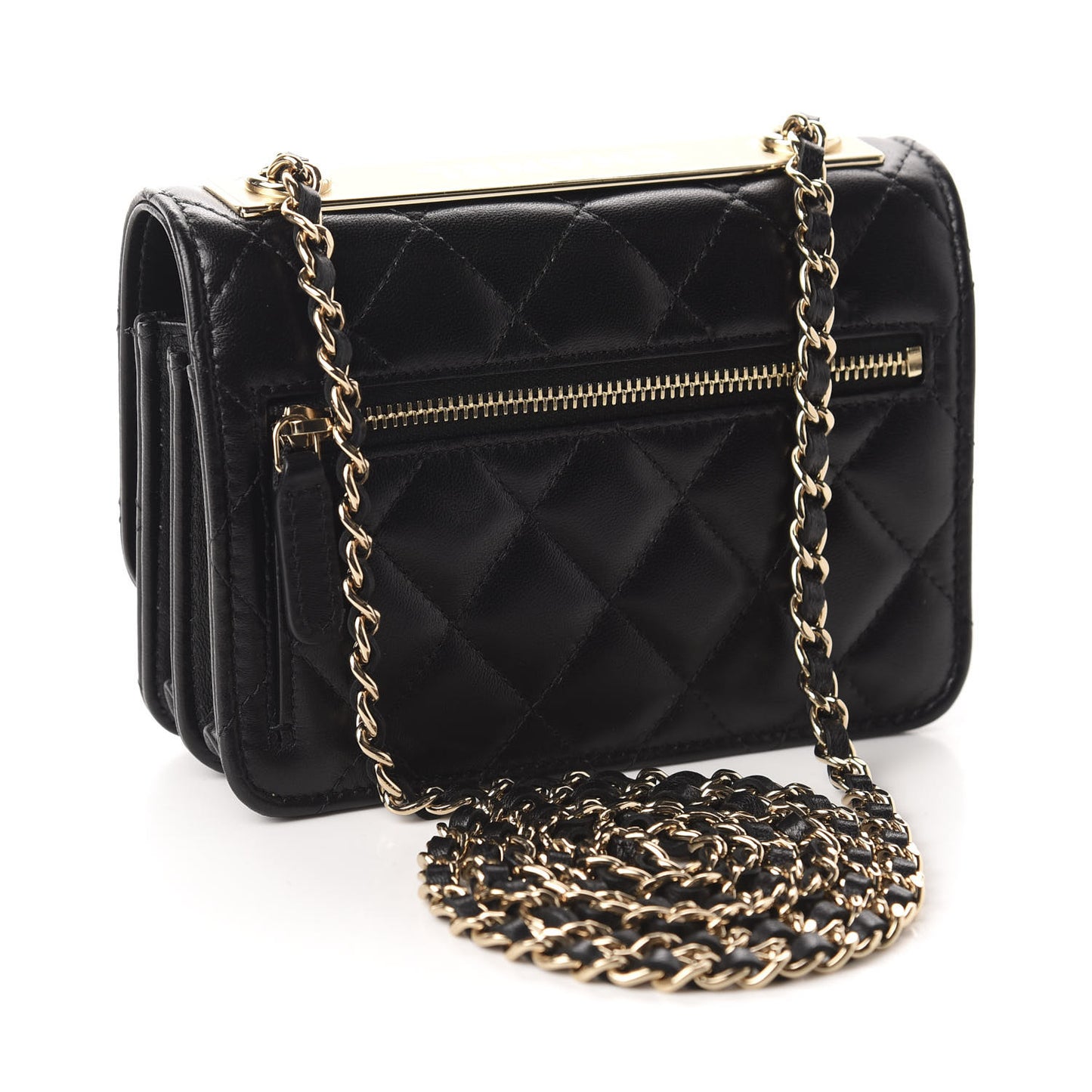 Lambskin Quilted Mini Trendy CC Wallet On Chain WOC Black