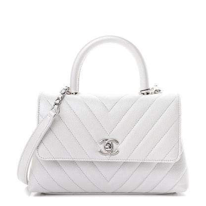 Chanel Iridescent Caviar Chevron Quilted Mini Coco Handle Flap White 1 of 10