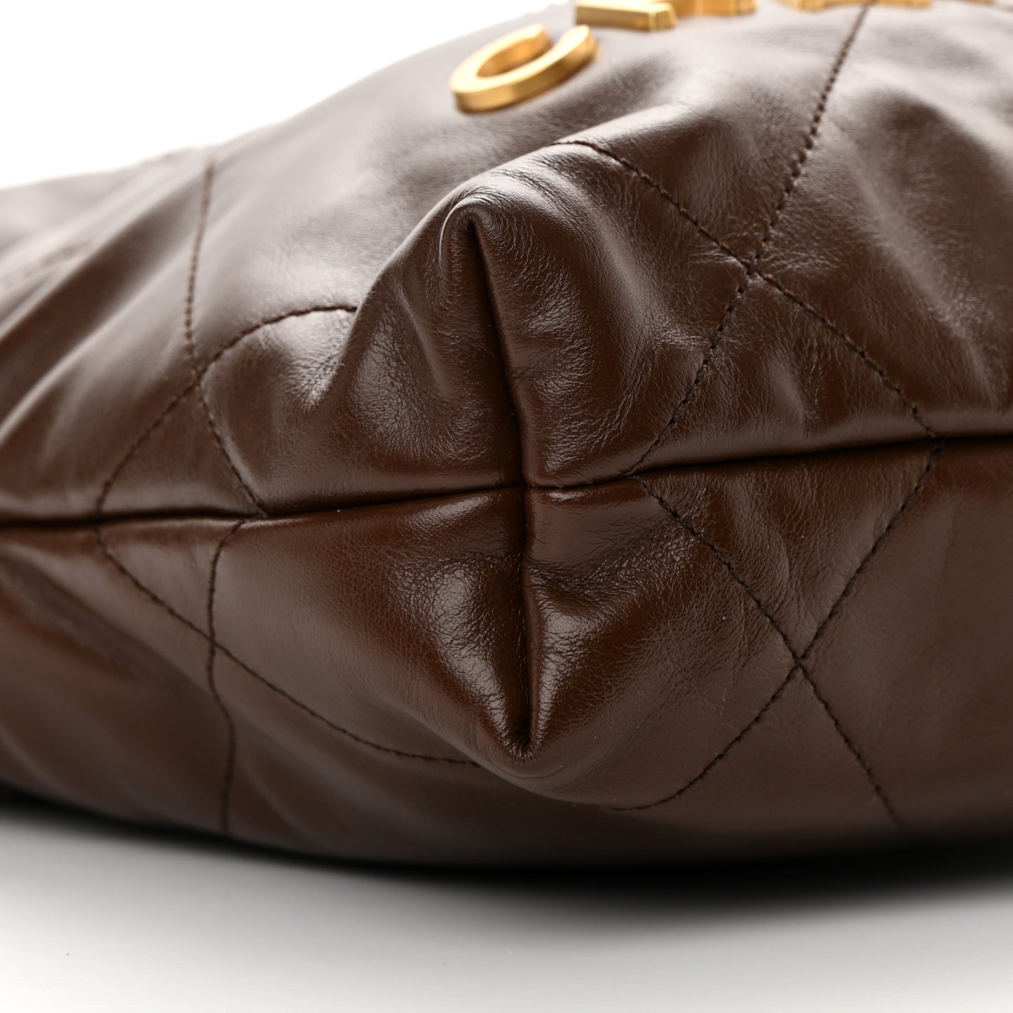 Shiny Calfskin Quilted Mini Chanel 22 Brown