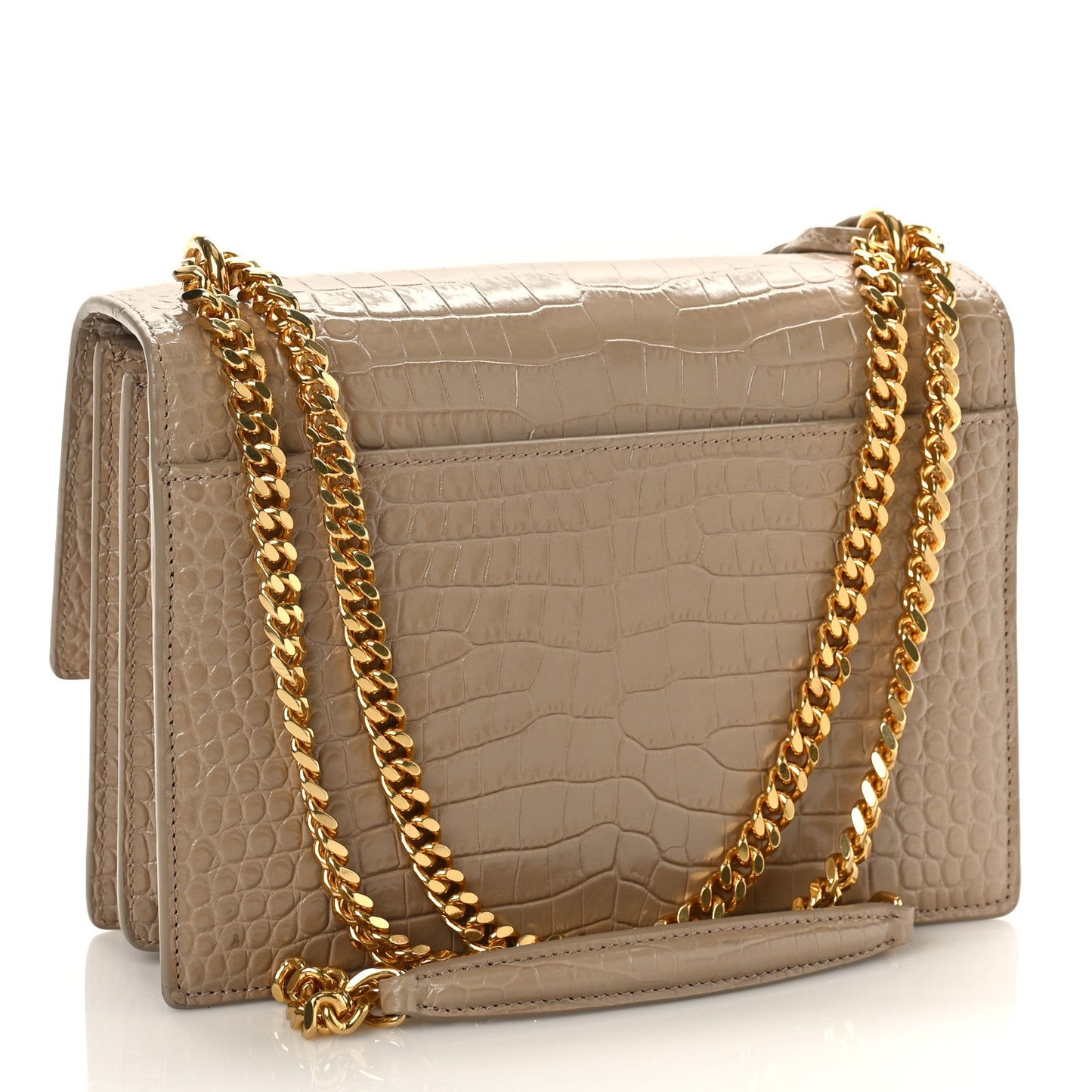 Calfskin Crocodile Embossed Medium Monogram Sunset Dark Beige