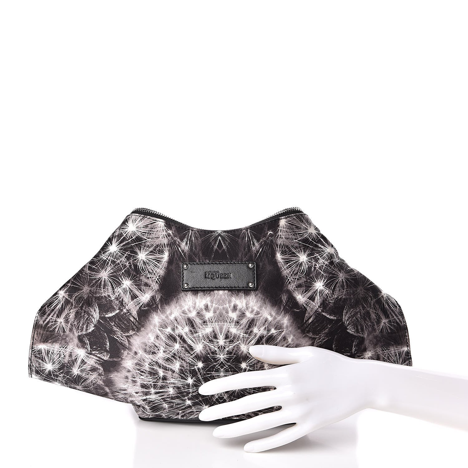 Alexander McQueen Silk Dandelion Print De Manta Clutch Black 2 of 9