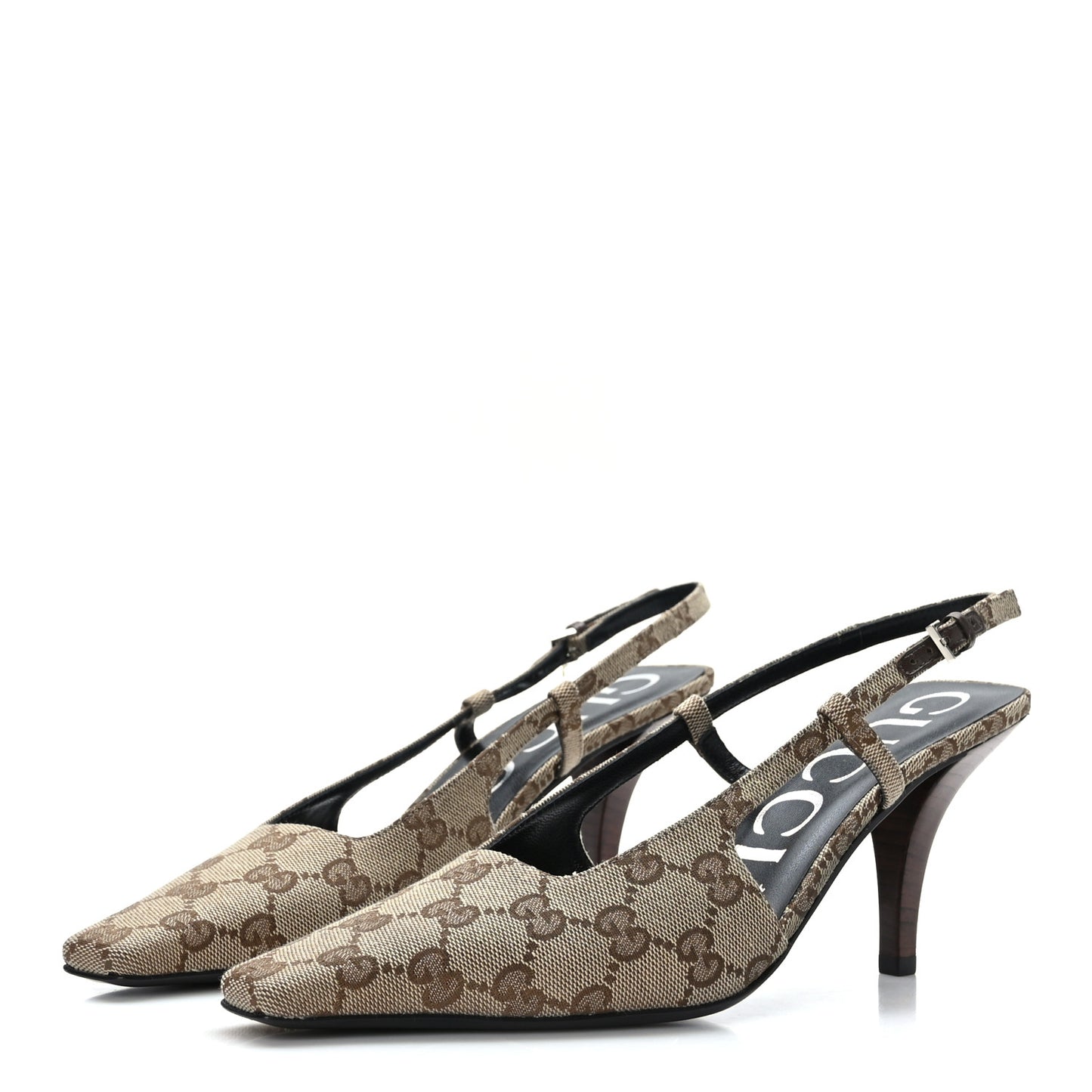 Monogram Malga Kid Square G 75mm Slingback Pumps 37.5 Beige Ebony New Acero