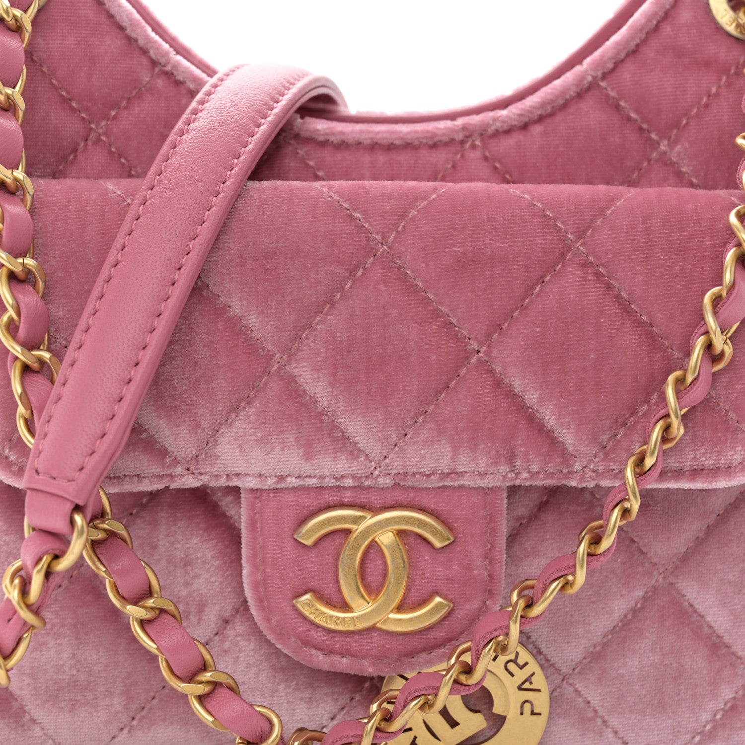Chanel Velvet Quilted Small Wavy CC Hobo Pink 8 of 11