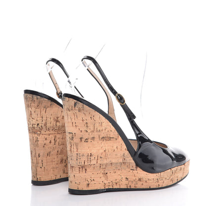 Saint Laurent Patent Cork Lili 100 Wedge Sandals 37 Black 4 of 13