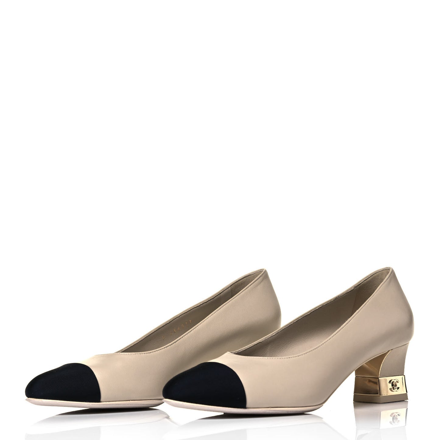 Lambskin Grosgrain CC Cap Toe Pumps 38.5 Ivory Black
