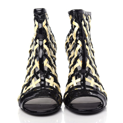 Chanel Patent Woven CC Cage Sandals 38.5 Black Ivory 2 of 10