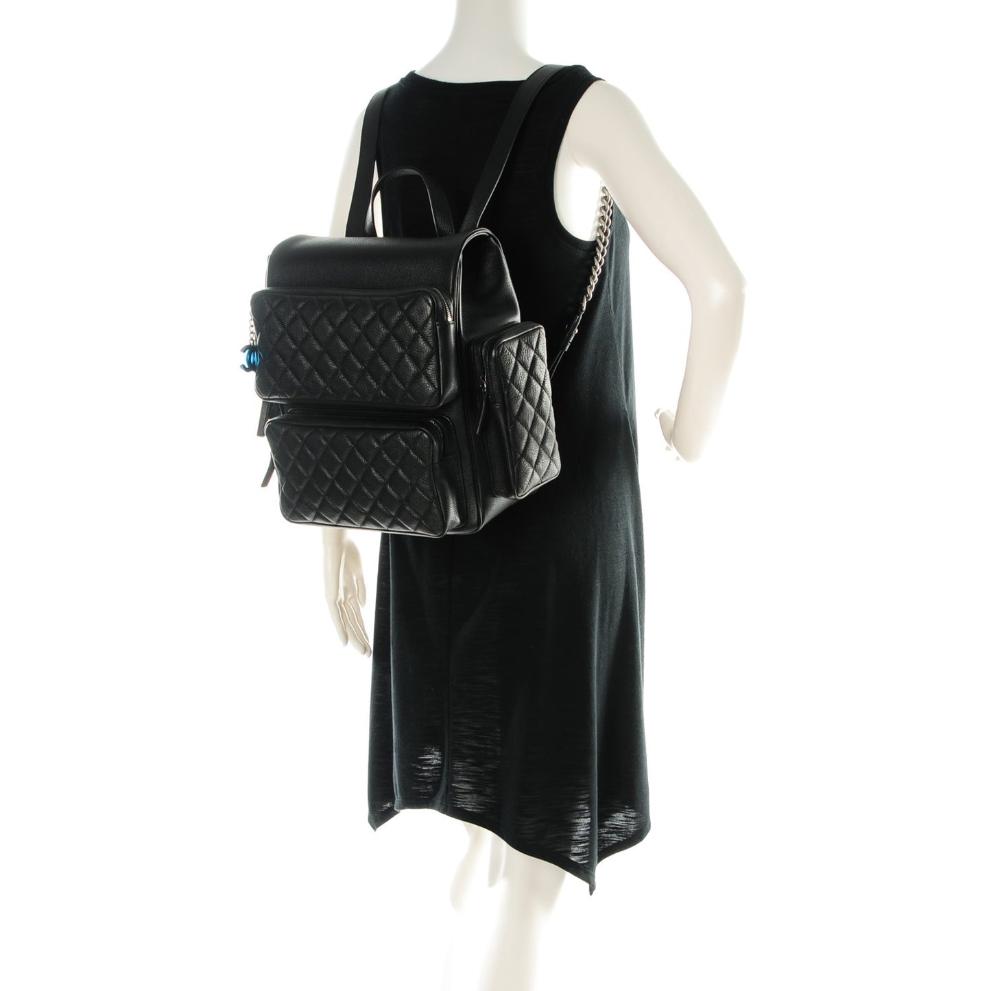 Grained Calfskin Quilted Large Casual Rock Backpack Black