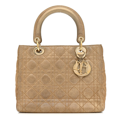 Christian Dior Metallic Nylon Cannage Medium Lady Dior Gold 1 of 12