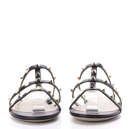Valentino Garavani Nappa Rockstud Caged Flat Slide Sandals 38.5 Black 2 of 9