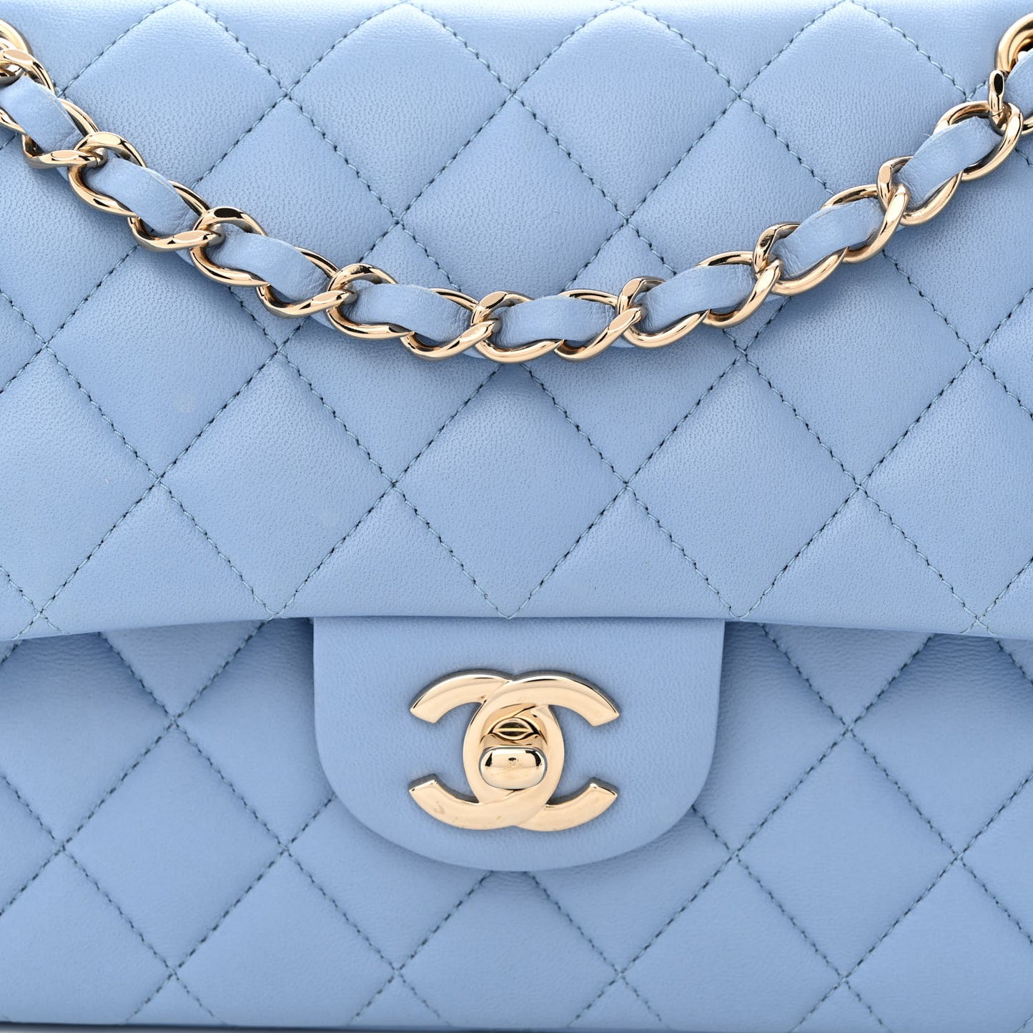 Lambskin Quilted Small Double Flap Light Blue