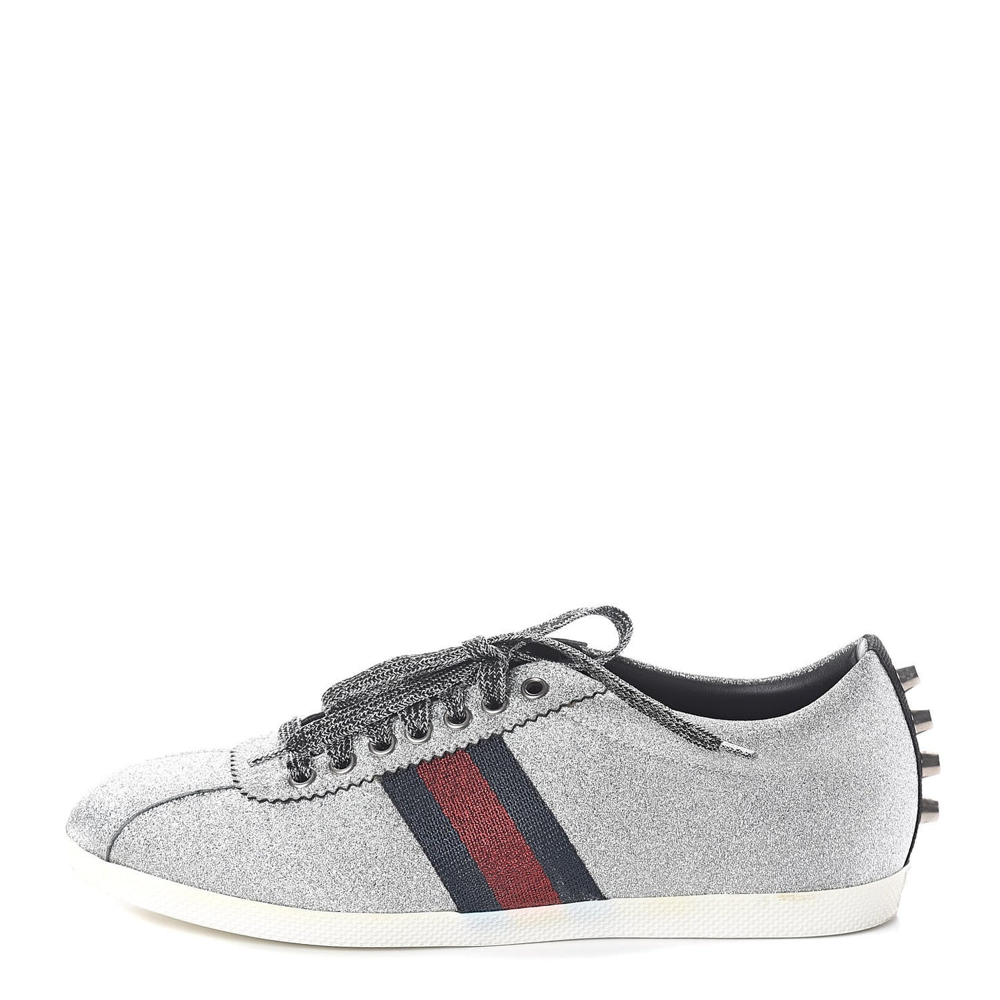 Glitter Fabric Studded Web Womens Sneakers 39.5 Silver