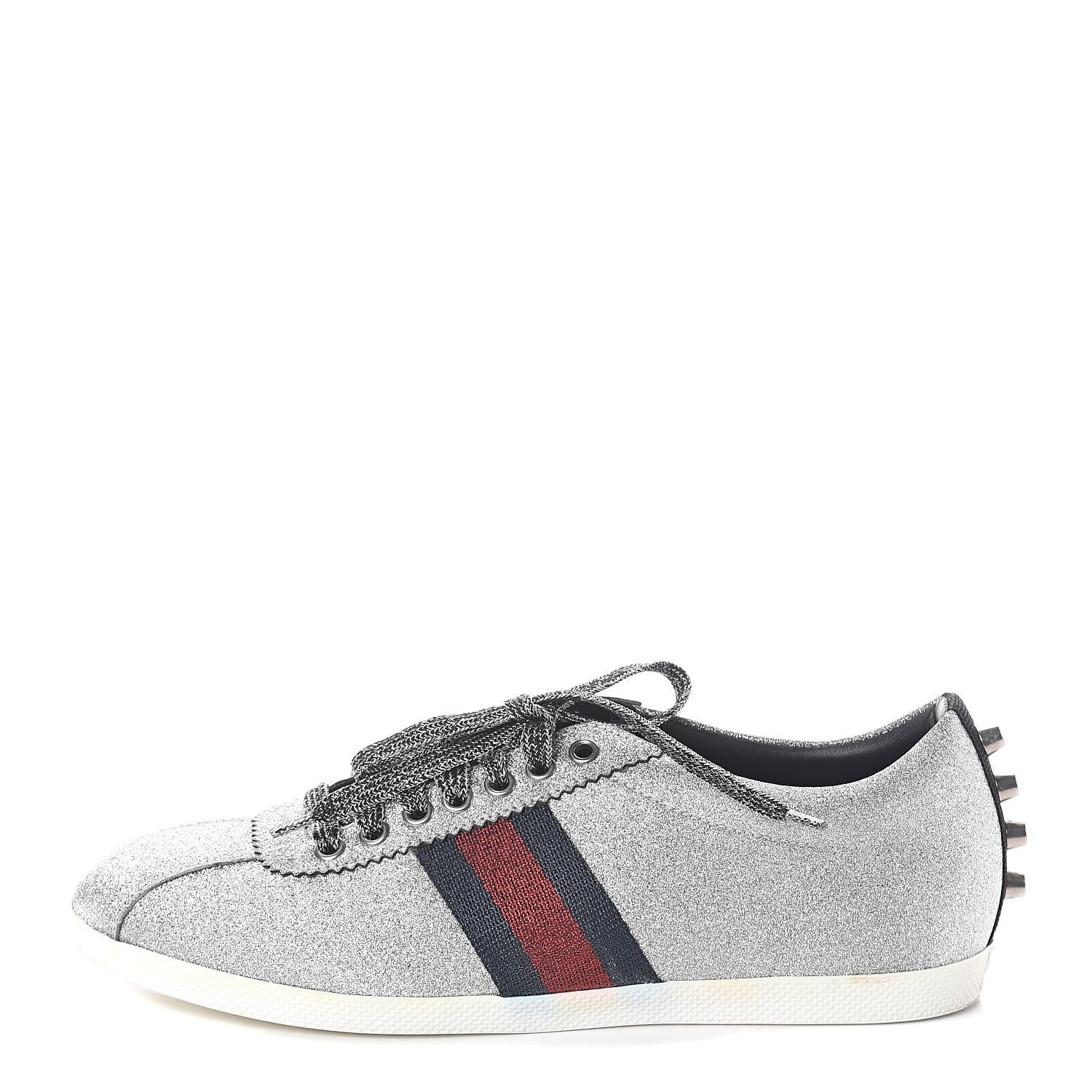 Gucci Glitter Fabric Studded Web Womens Sneakers 39.5 Silver 1 of 7
