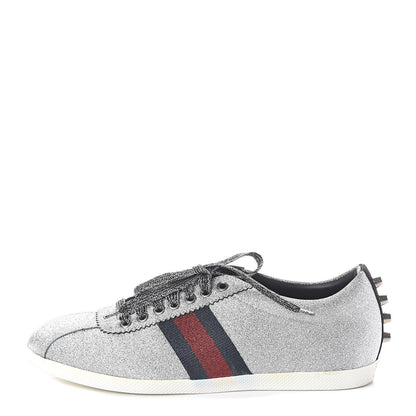 Gucci Glitter Fabric Studded Web Womens Sneakers 39.5 Silver 1 of 7